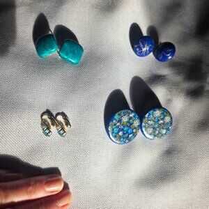 1980s Vintage Clip-on Earrings, Blue Set, 4 Pairs